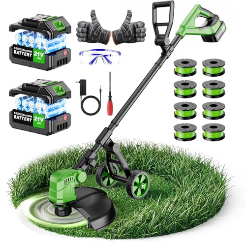 14'' Electric Weed Wacker Cordless, 20000RPM Wheeled 3-in-1...