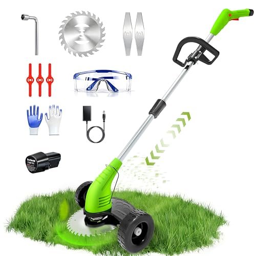 Cordless Weed Wacker, Grass Trimmer with 3 blades, battery