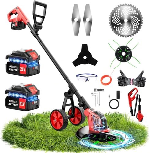 20000RPM Electric Weed Wacker Cordless with Wheel, 4-in-1...