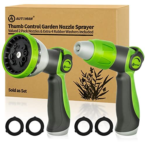 AUTOMAN Garden Hose Nozzle - 2 Pack, Thumb Control
