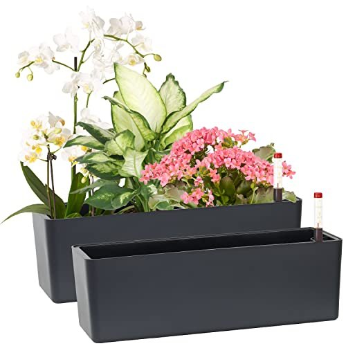 GardenBasix Elongated Self Watering Planter Pots 2-Pack...