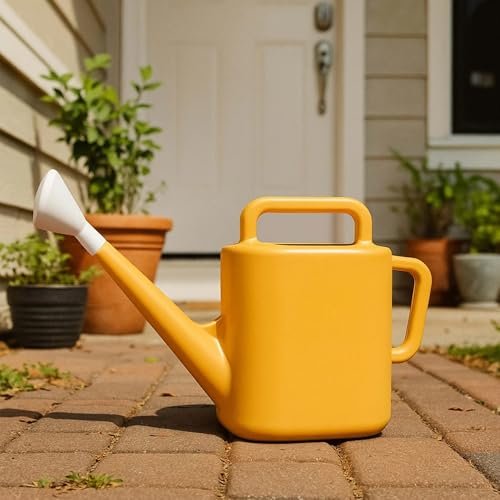 2 Gal. Resin Watering Can, Green Lily, Daisy Yellow