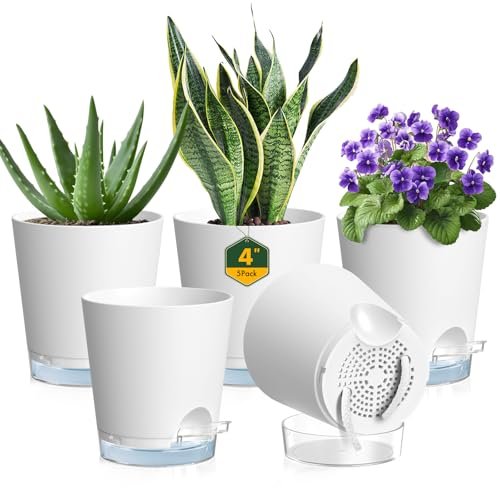 Meowell 4 inch Self Watering Pots for Indoor Plants