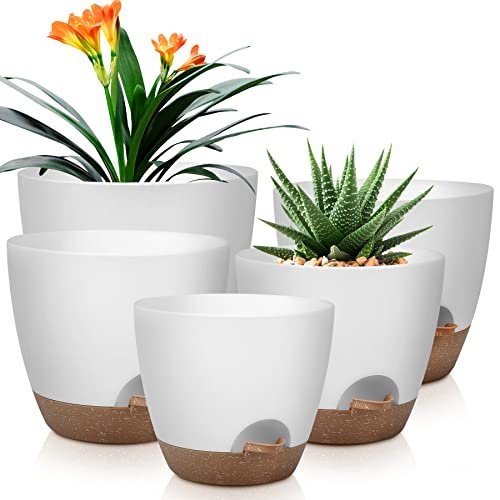 QRRICA Plant Pots 10/9/8/7.5/7 Inch Self Watering Plastic...