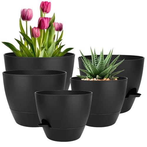 QRRICA Plant Pots 10/9/8/7.5/7 Inch Self Watering Plastic...