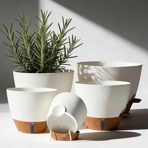 Tinecio 7/6.5/6/5.5/5 Inch Self Watering Pots, Plastic with...