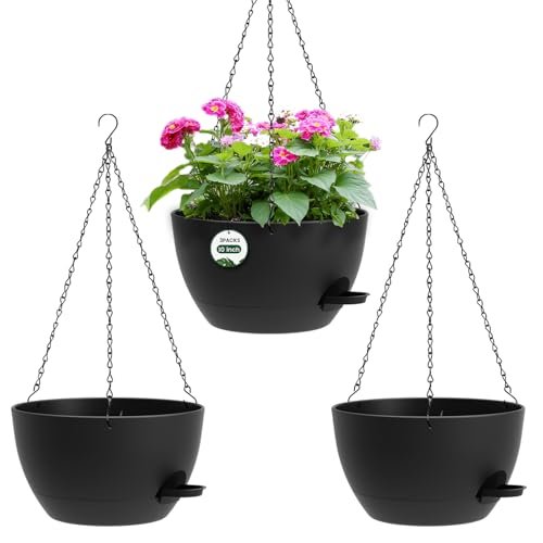 AHJZO 3 Pack 10 Hanging Flower Pots Self Watering Plastic