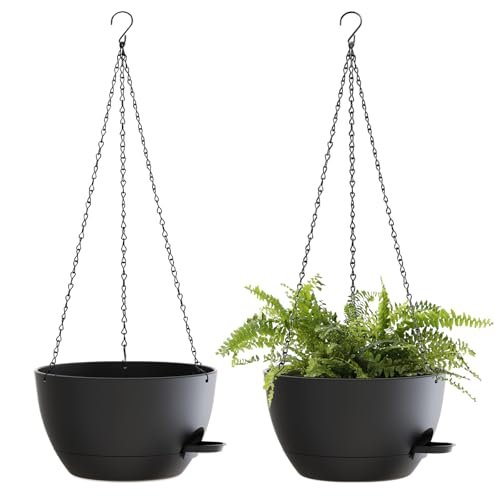 SQKH 12 Inch Hanging Baskets 2 PC Self-Watering Black