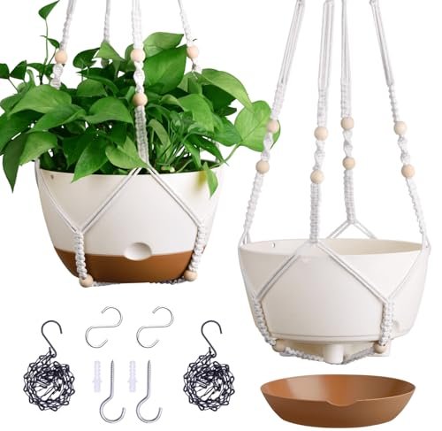 Set of 2-10 Inch Hanging Planters for Self-Watering Plants