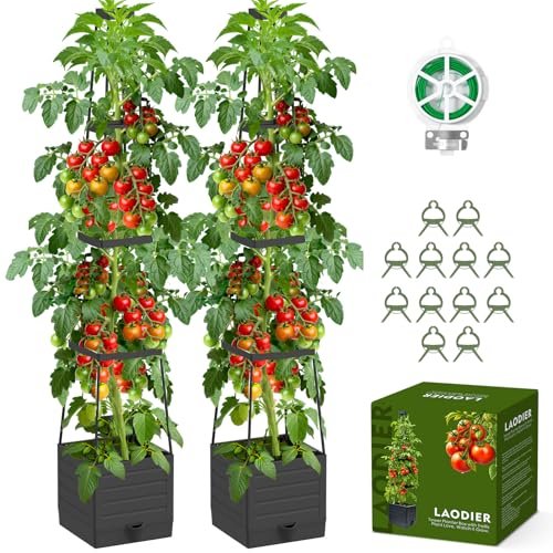 2 Pack Raised Garden Bed Tomato Planter with Trellis,...