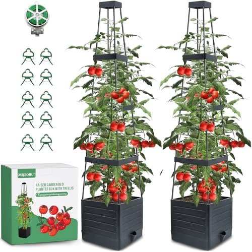 MQFORU 2 Packs Raised Garden Bed Tomato Planter with Trellis