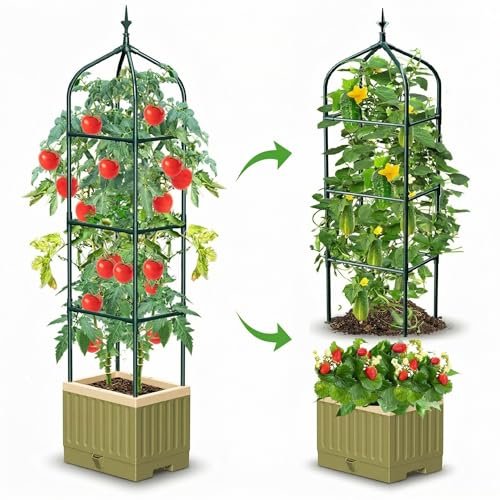 Raised Garden Bed Planter Box with Trellis, Self-Watering...