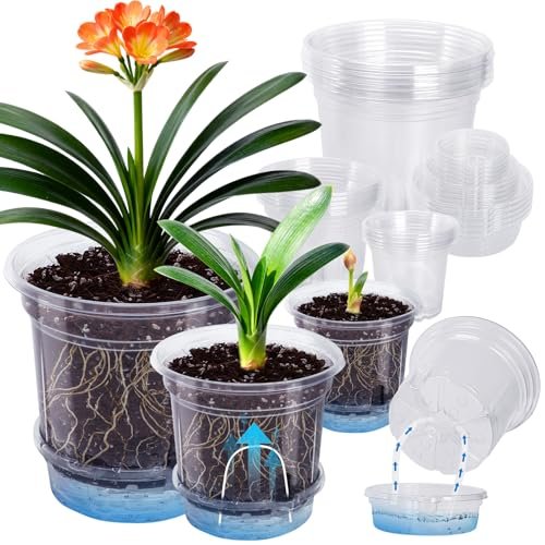 MIXC 18 Packs 6.5/5/4 Inch Self Watering Pots Indoor Clear