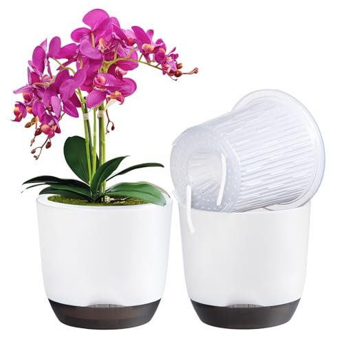QCQHDU 2 Pack 5.7 Inch Orchid Pots Self-Watering Double...