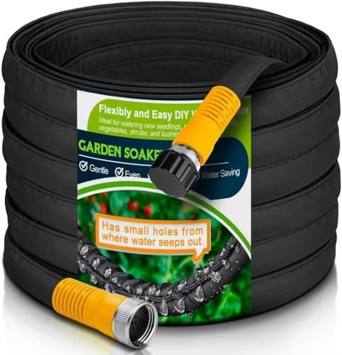 LAVEVE Heavy Duty Flat Garden Soaker Hose 100FT Leakproof...