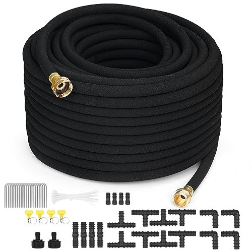 MHMHM Heavy Duty Soaker Hose 150FT 1/2 Rubber Brass...