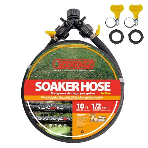 Zixixiz 10FT 1/2-Inch Soaker Hose for Trees, Ring Y Splitter