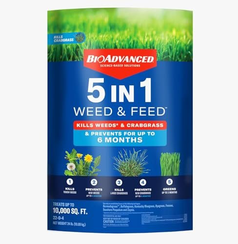 BioAdvanced 5 In 1 Weed and Feed Granules Kills Weeds