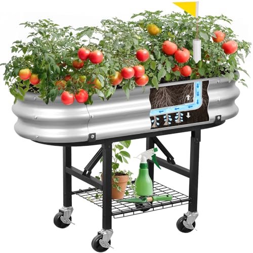 Self-Watering Raised Garden Bed with Legs and Metal Wheels