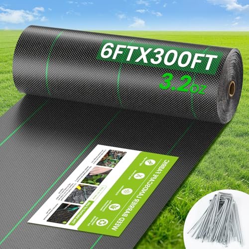 6FT x 300FT Weed Barrier Fabric, 3.2oz Heavy Duty