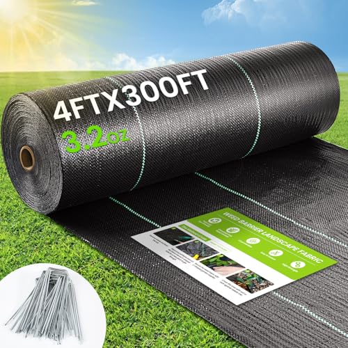 Weed Barrier Fabric, 4x300ft Landscape Fabric, 3.2oz Heavy...