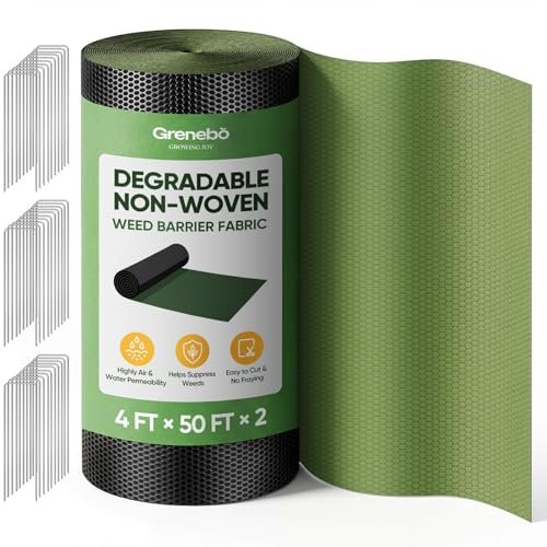 Grenebo Weed Barrier Fabric, 4FT x 100FT, with 30 Stakes
