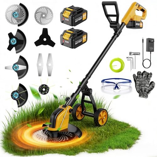21V 800W Brushless Cordless Weed Wacker, 12 Inch with Wheels