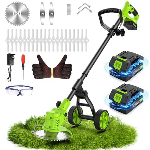 Electric Weed Wacker Cordless with Wheel, 4-in-1 Battery...