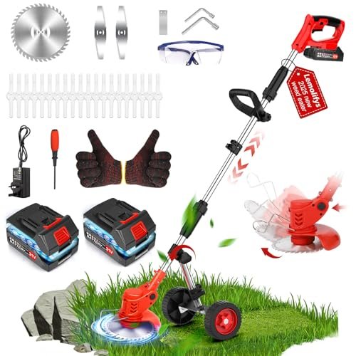 Electric Weed Wacker Cordless On Wheel, Lightweight...
