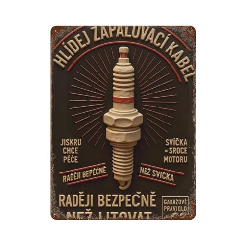 Borsxtzy Spark Plug Warning Sign Pattern Modern Metal Tin...