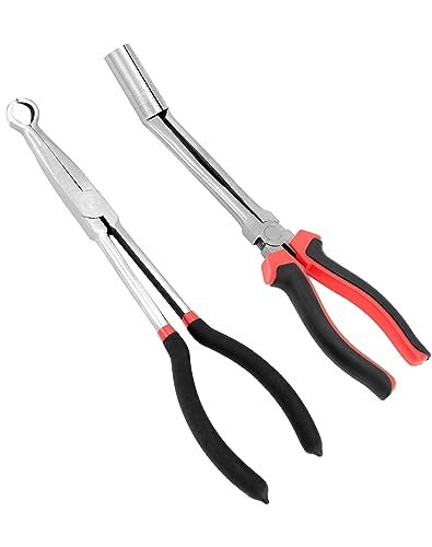 QWORK Spark Plug Boot Removal Pliers Set Long Reach Grip